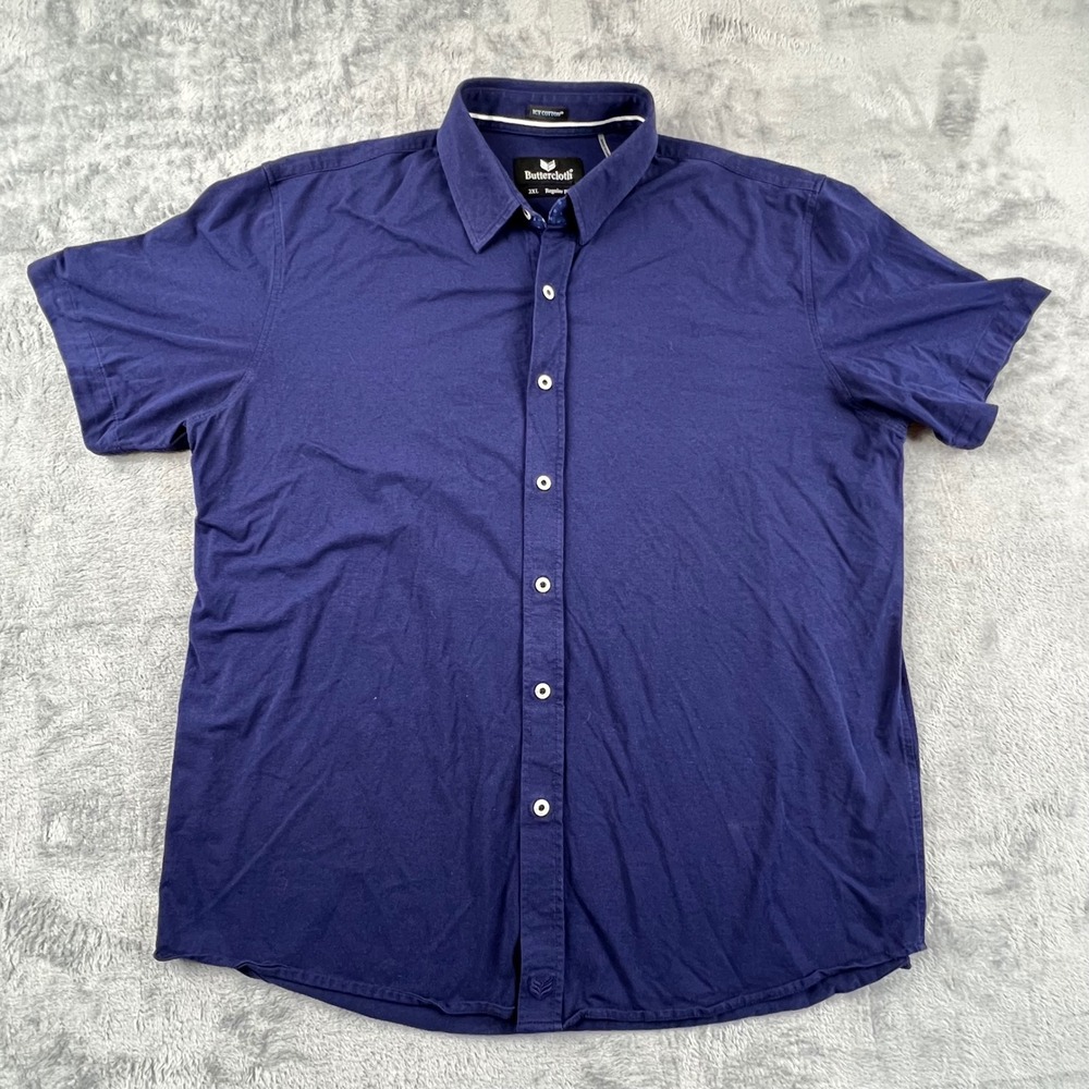 Buttercloth Mens 2XL Short Sleeve Button Down Shirt Regular Fit Navy Blue